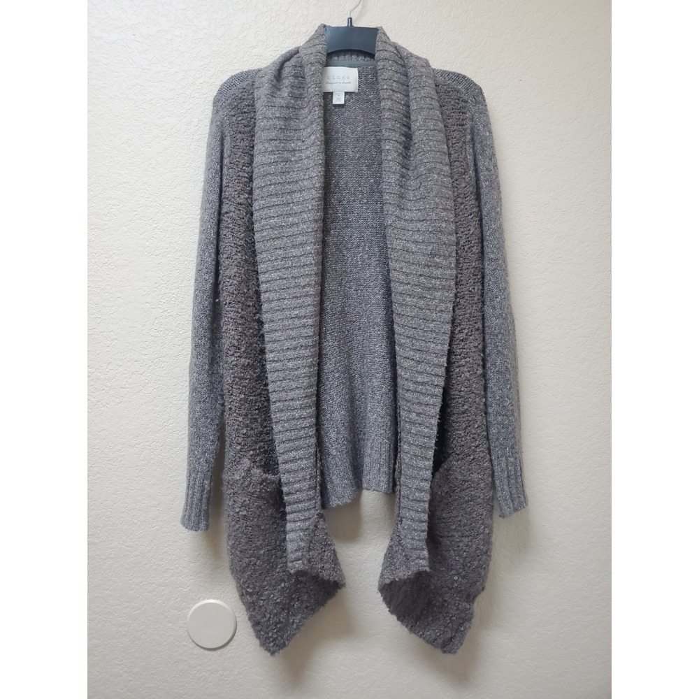 Hinge Women's Gray Draped Cardigan Sweater S Boho Open Front Mohair Wool Knit